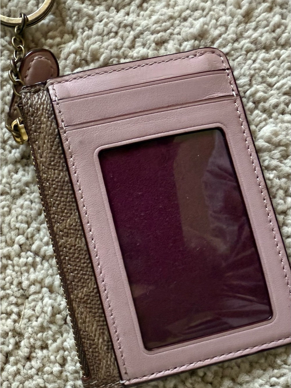 Coach Leather Cardholder Wallet Keychain - Pink
